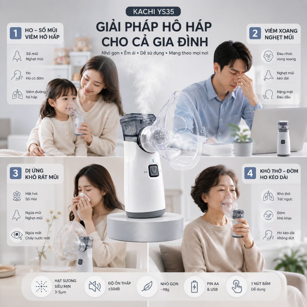Máy Xông Khí Dung Cầm Tay Kachi YS35: Giải Pháp Hô Hấp Linh Hoạt Mọi Lúc, Mọi Nơi - hàng chính hãng