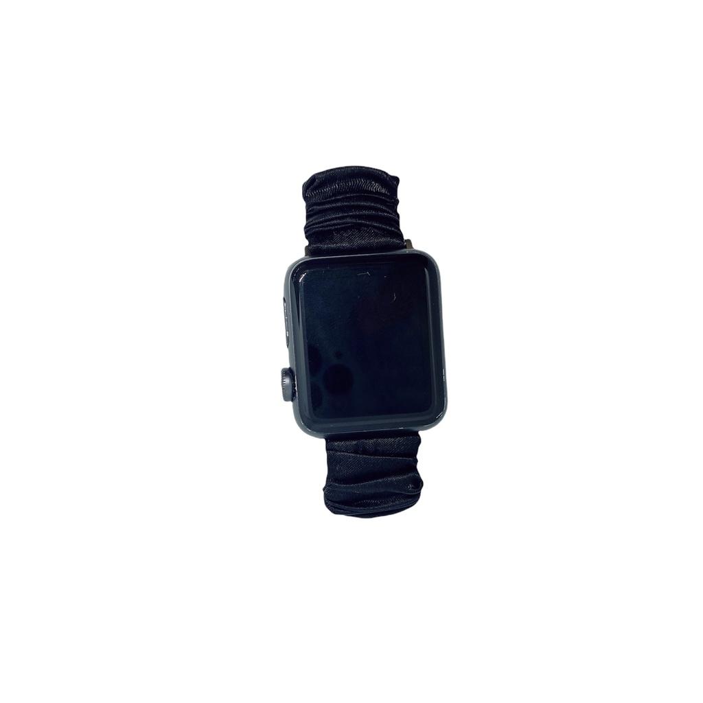 Combo dây đồng hồ apple watch và scrunchies dây cột tóc, buộc tóc vải satin lụa ĐEN