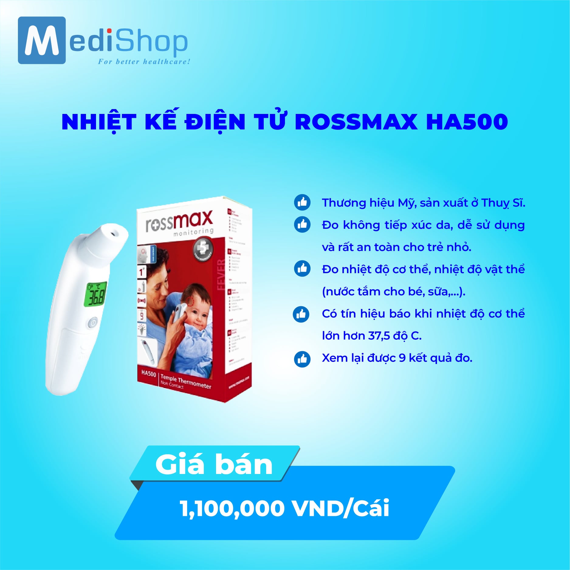 Nhiệt Kế Điện Tử Hồng Ngoại Cầm Tay ROSSMAX HA-500 theo dõi nhiệt độ cơ thể chính xác cao 