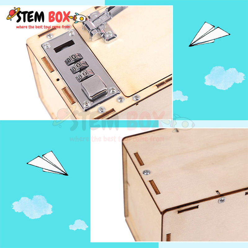 Đồ chơi trí tuệ bộ lắp ghép két sắt mini bằng gỗ - Trò chơi DIY STEM BOX