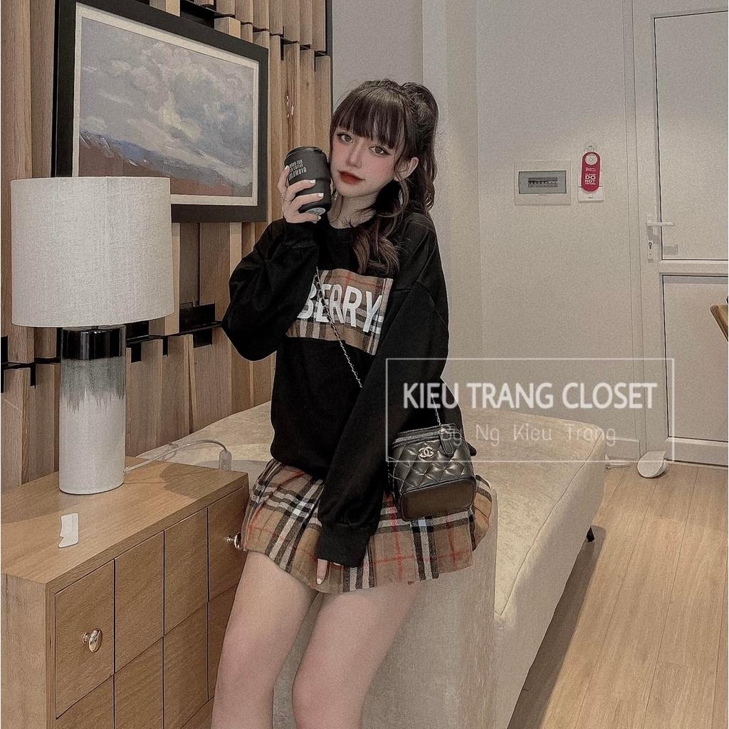 Set áo sweater họa tiết đơn giản mix chân váy caro siêu cute dành cho các nàng đi chơi, dạo phố