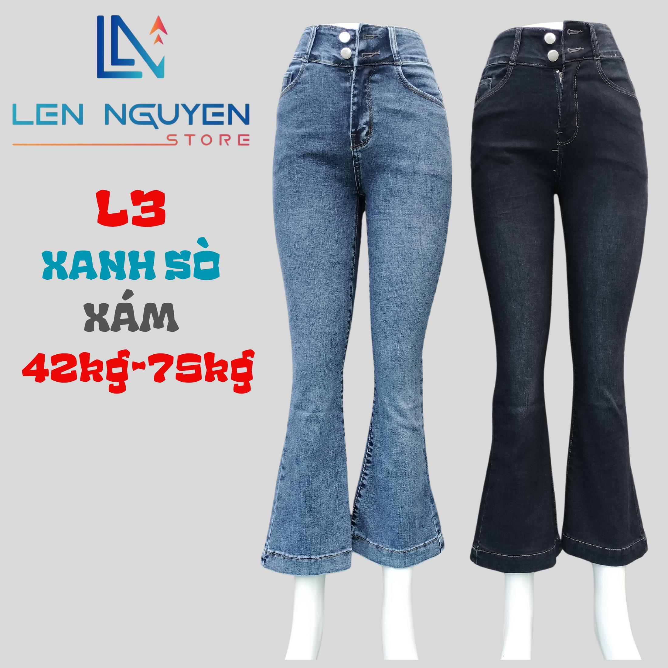 L3_Quần jean nữ, loe, lưng cao, quần bò nữ dáng ôm, quần rin nữ có big size, cho 42kg đến 75kg,LEN N - Xám