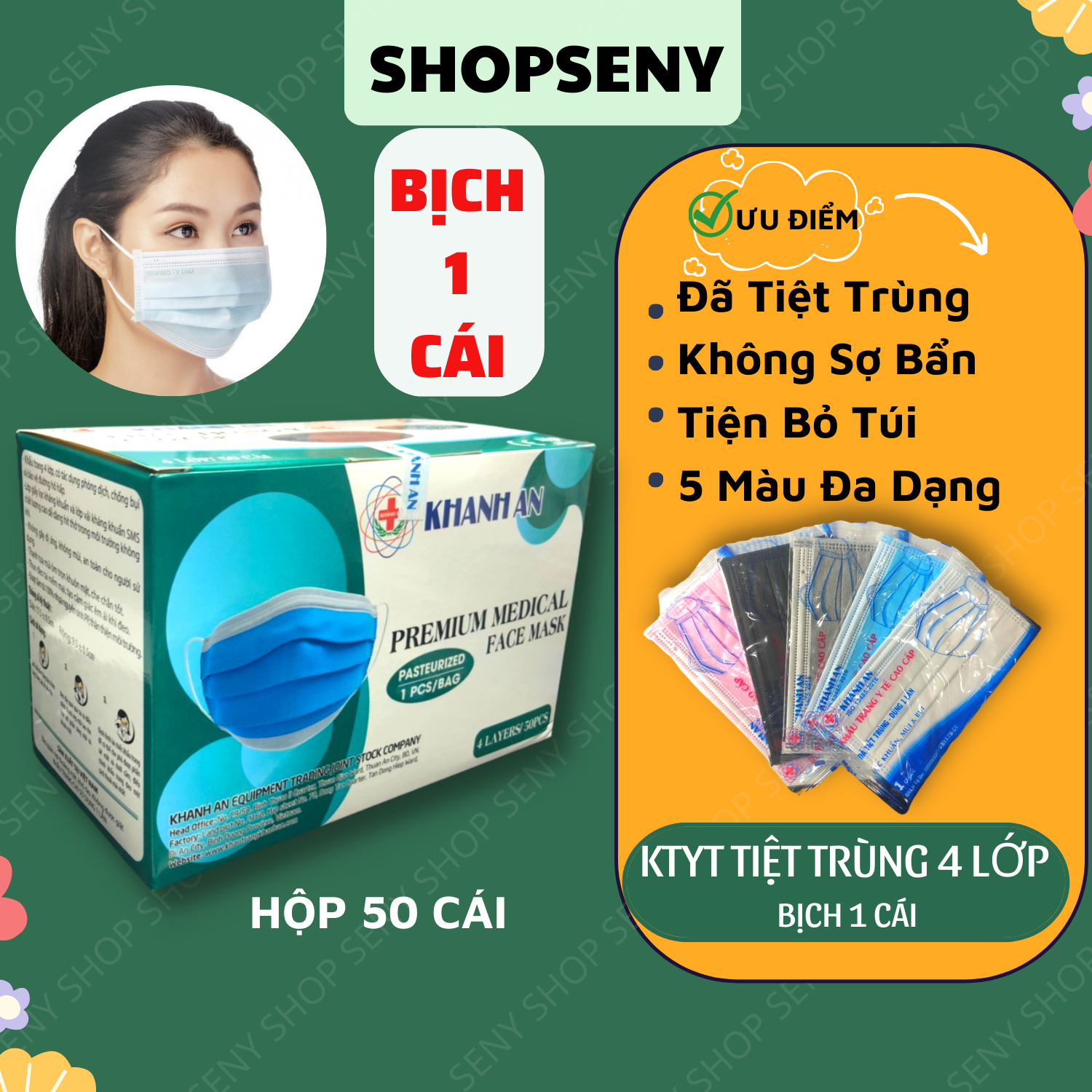 Khẩu trang 4 lớp tiệt trùng bọc từng cái kháng Khuẩn hộp 50 cái Khánh An