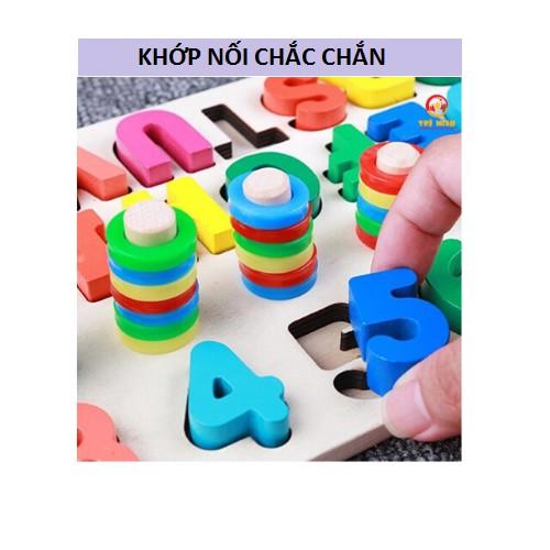Bộ Giáo Cụ Montessori Bảng Cột Tính Học Đếm Số Và Ghép Chữ Cái Tiếng Anh In Hoa Nổi Bằng Gỗ