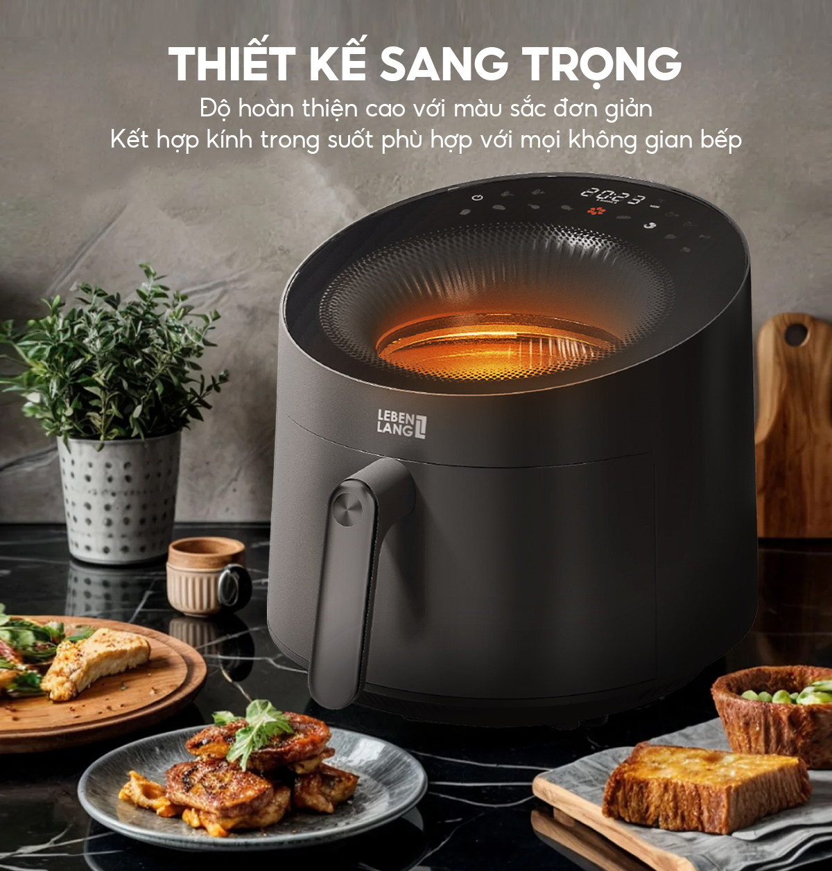Nồi chiên không dầu Lebenlang LBL8187, 1500W, nồi 5L, mặt kính cường lực, bảo hành 2 năm - hàng chính hãng