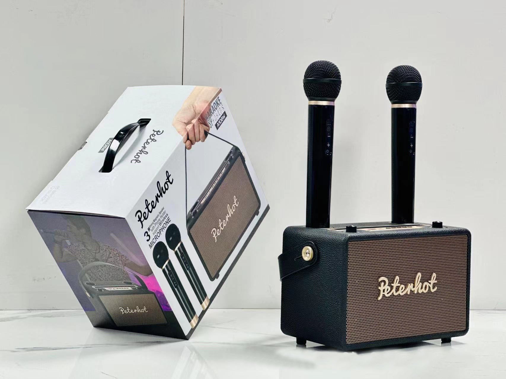 Loa Bluetooth Karaoke Peterhot A108W Kèm 2 Micro Không Dây Hàng Chính Hãng