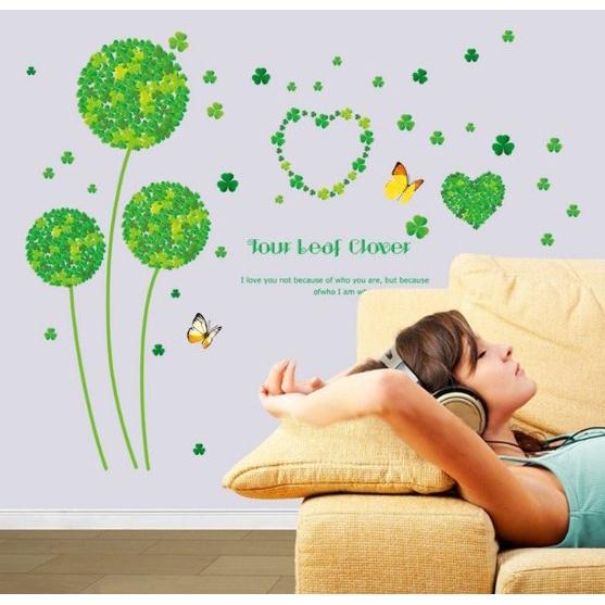 DECAL chi tiết TRANG TRÍ TƯỜNG CỎ MAY MẮN NHÍ tạo thành 3 nhánh cây