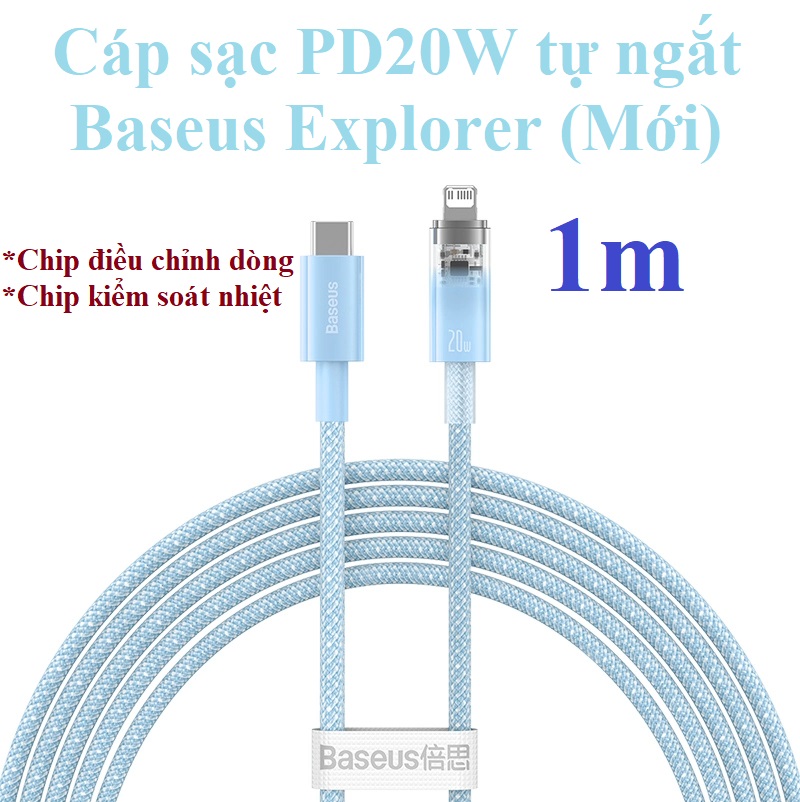 [C to L ] Cáp sạc nhanh PD 20W tự ngắt bộ đôi chip điều khiển Baseus Explorer (mới) CB000040 _ hàng chính hãng