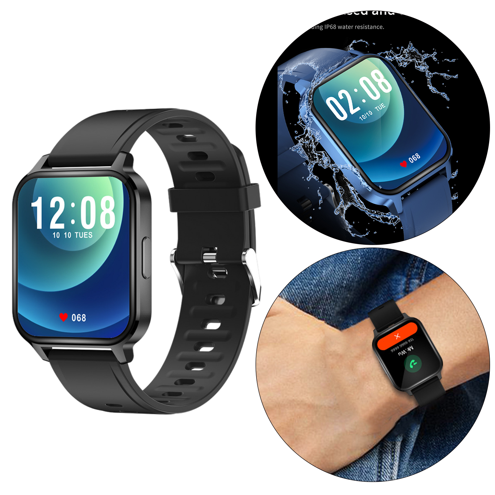 Smart Digital Smartwatch  Monitor IP68 Waterproof Fitness Black