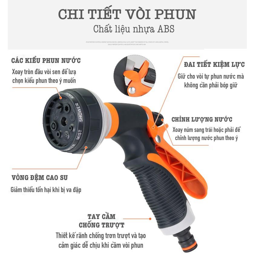 Vòi tưới cây đa năng Raco. Từ 3 - 20 mét. Ống nước kết cấu 3 lớp chống gập, chống xoắn, vòi 8 kiểu phu