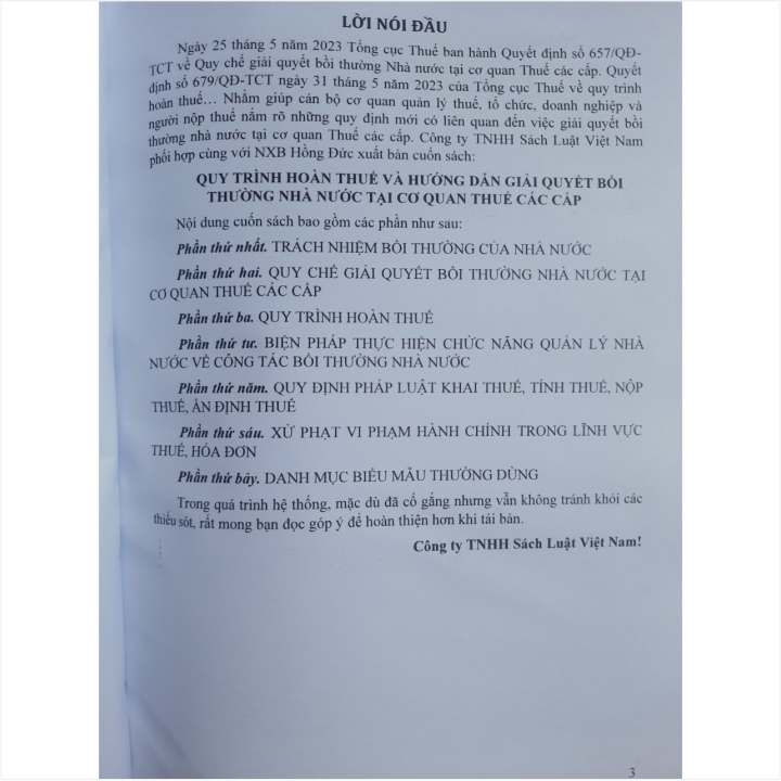 Sách Quy Trình Hoàn Thuế và Hướng Dẫn Giải Quyết Bồi Thường Nhà Nước Tại Cơ Quan Thuế Các Cấp - V2249T