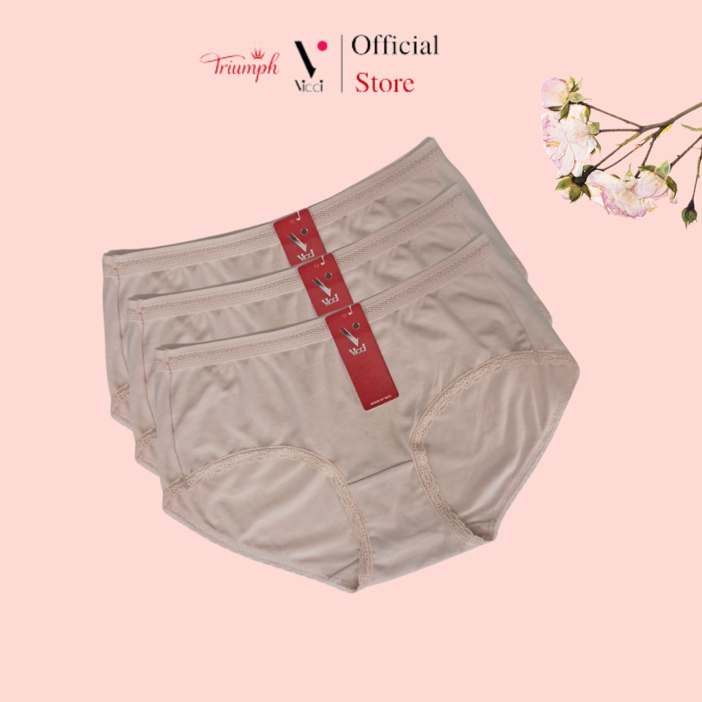 Set 3 Quần Lót Nữ Cotton Lụa Cạp Lưng Vừa Vicci QV.109 Mềm Mại, Êm Ái, Thấm Hút Mồ Hôi, Kháng Khuẩn Khử Mùi