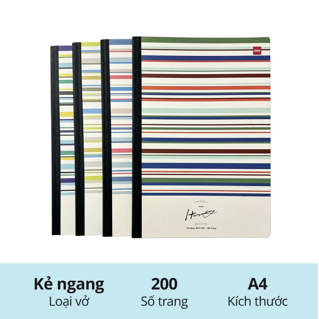 Vở kẻ ngang A4 Deli 260 trang CNB547-260 - Kích thước: 210x297mm, giấy định lượng 70gsm