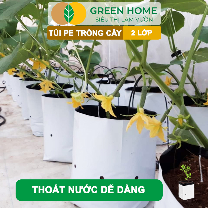 10 Túi Trồng Cây GreenHome, PE 2 Lớp, 20x40CM, Chống UV, Tiện Lợi, Độ Bền 1,5 Năm, Trồng Rau, Hoa