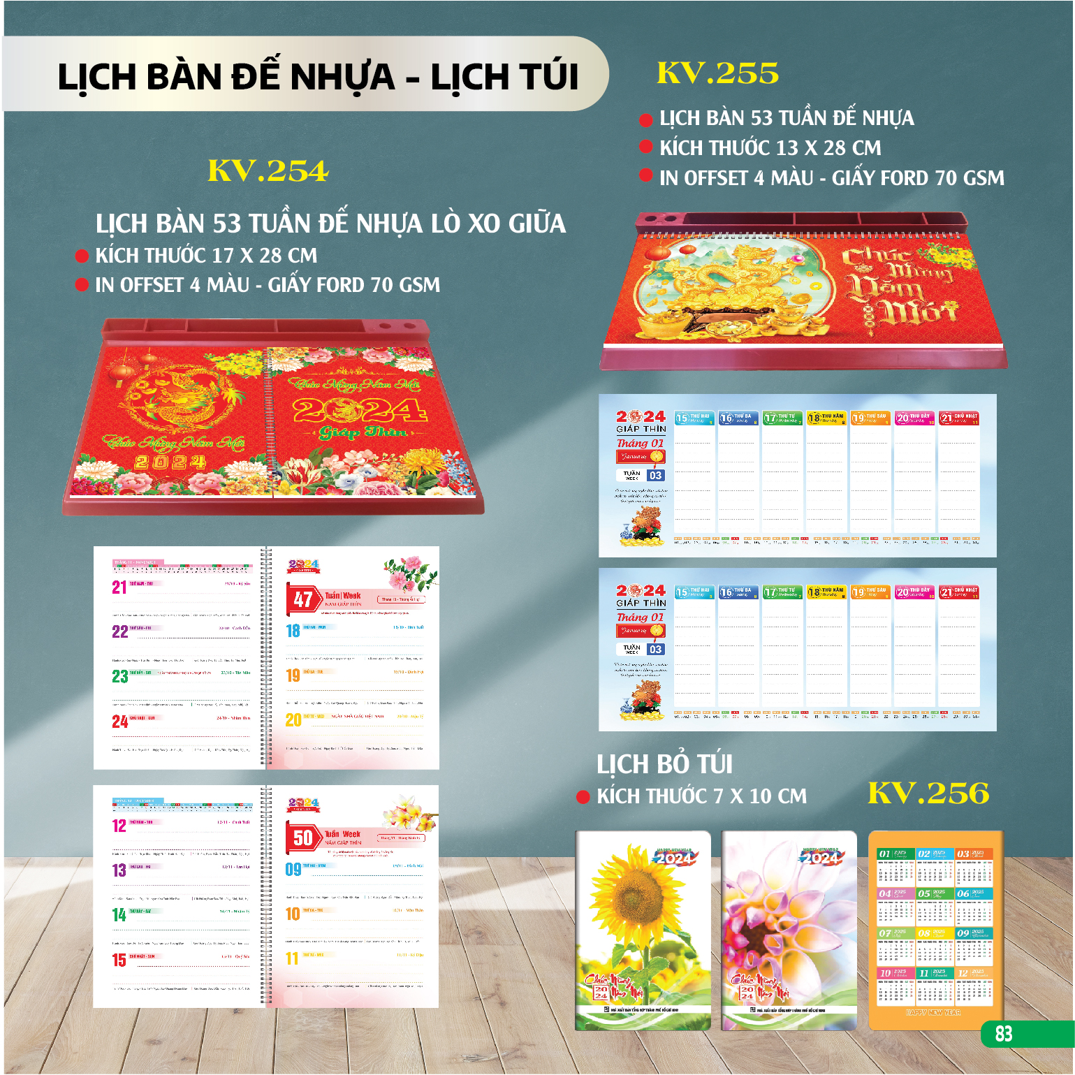 Lịch Tết 2024 - Lịch Bàn Đế Nhựa Lò Xo Giữa