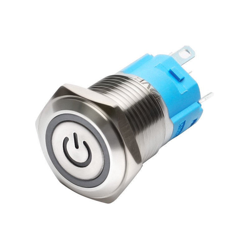 Nút Nguồn Inox Led, Công Tắc Nhấn Tự khóa 16mm Có biểu tượng Power