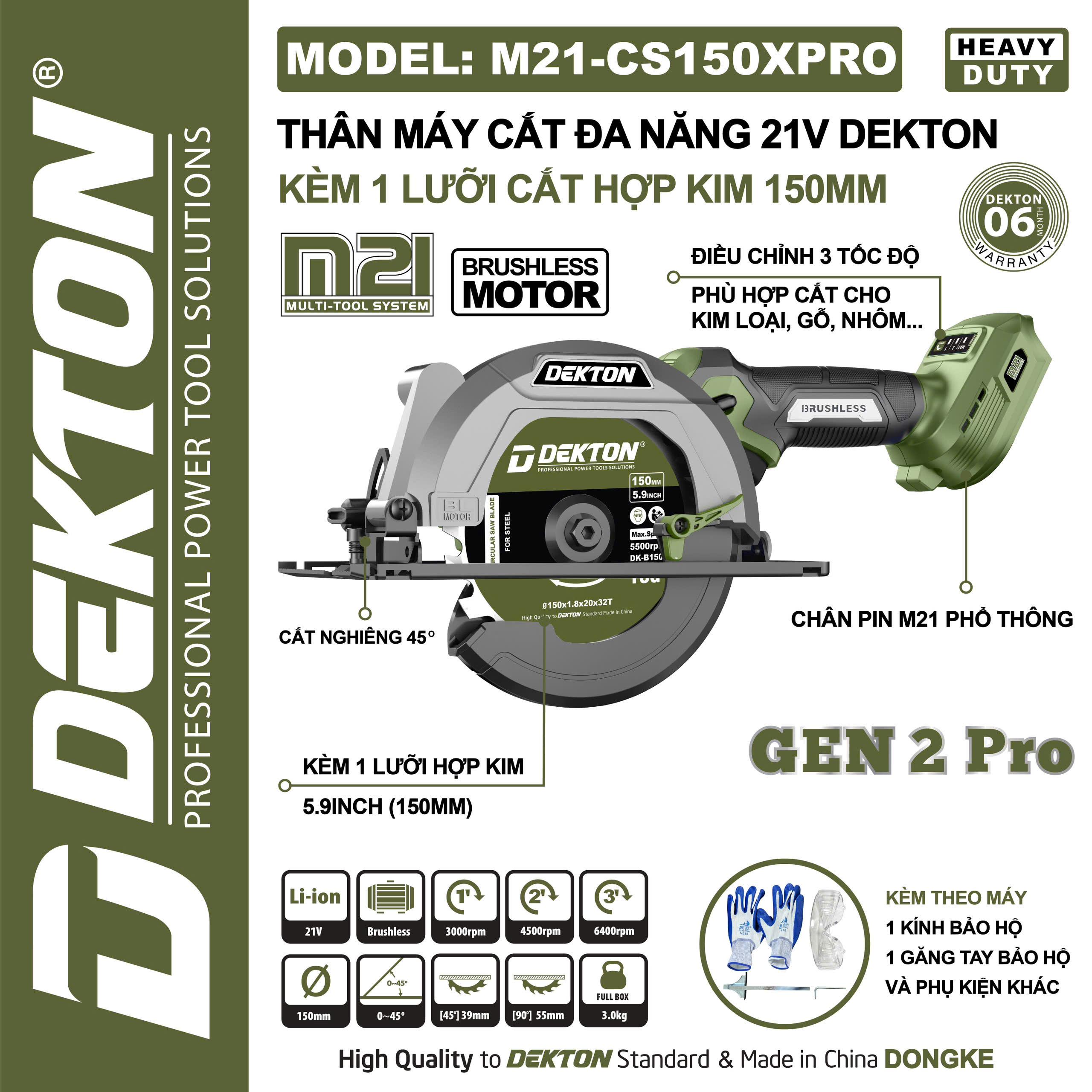 THÂN MÁY CƯA ĐA NĂNG PIN 21V BRUSHLESS (3 TỐC ĐỘ) MÀU OLIU M21-CS150XPRO DEKTON - HÀNG CHÍNH HÃNG