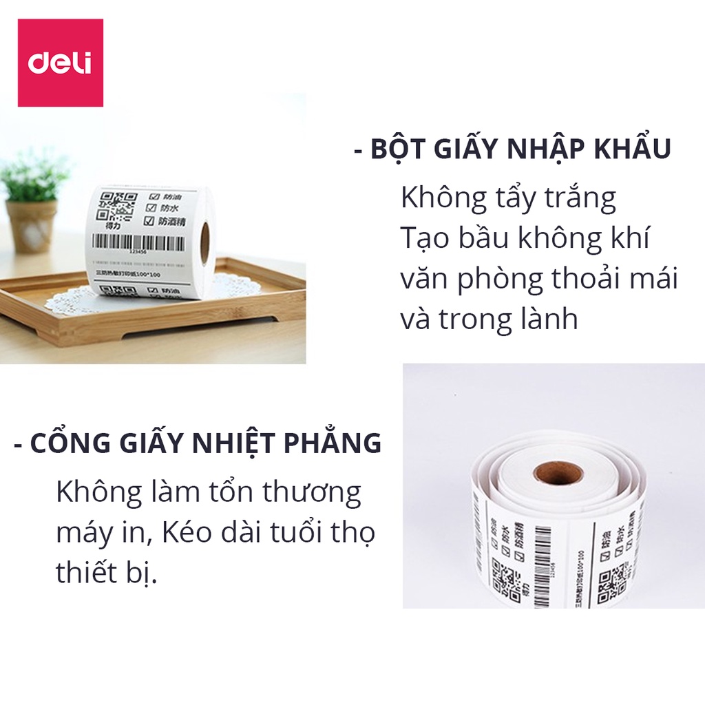 Giấy Decal Nhiệt In Nhãn, Minicode, Đơn Hàng TMĐT Deli - Cuộn 325 Tờ 10x15cm - Dùng Cho Bill, Mã Vạch, Hóa Đơn, Livestream, Kinh Doanh Online - Không Phai Mực - Hàng Chính Hãng - 12308