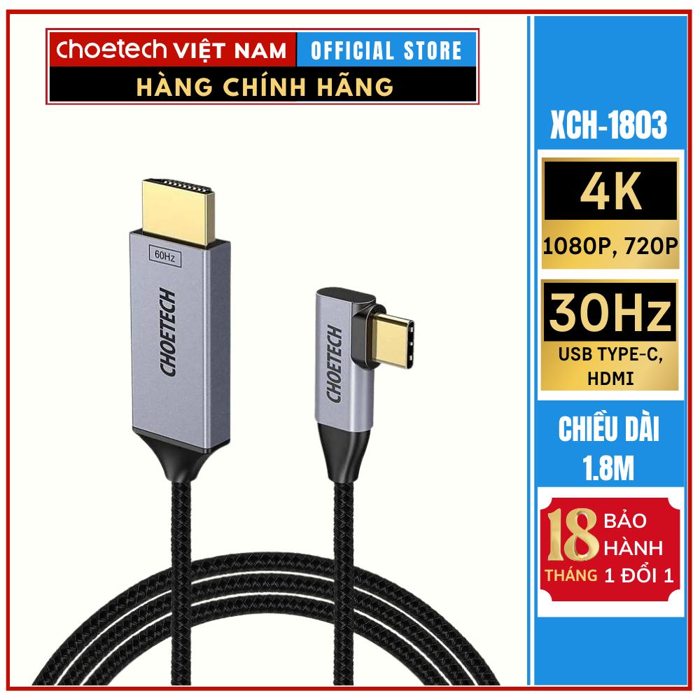 Cáp chuyển từ Type C đầu ngang sang HDMI CHOETECH XCH-1803