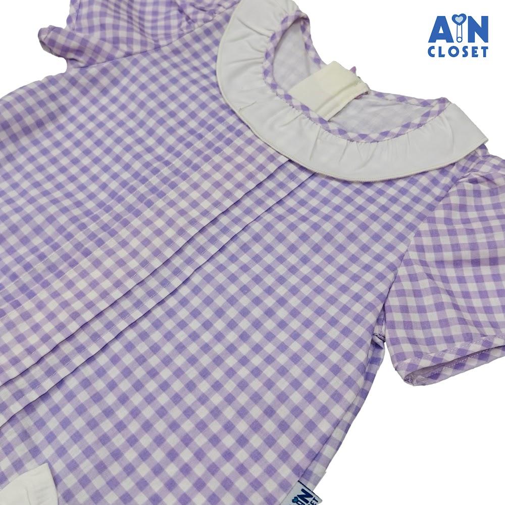 Đầm bé gái hoạ tiết Caro Nơ Tím Cotton - AICDBGJTUDKF - AIN Closet