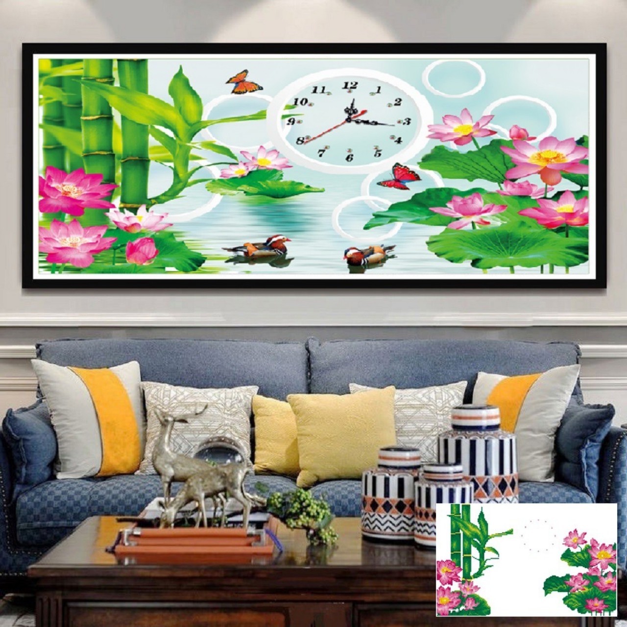 Tranh đính đá đồng hồ Hoa lá - chưa đính