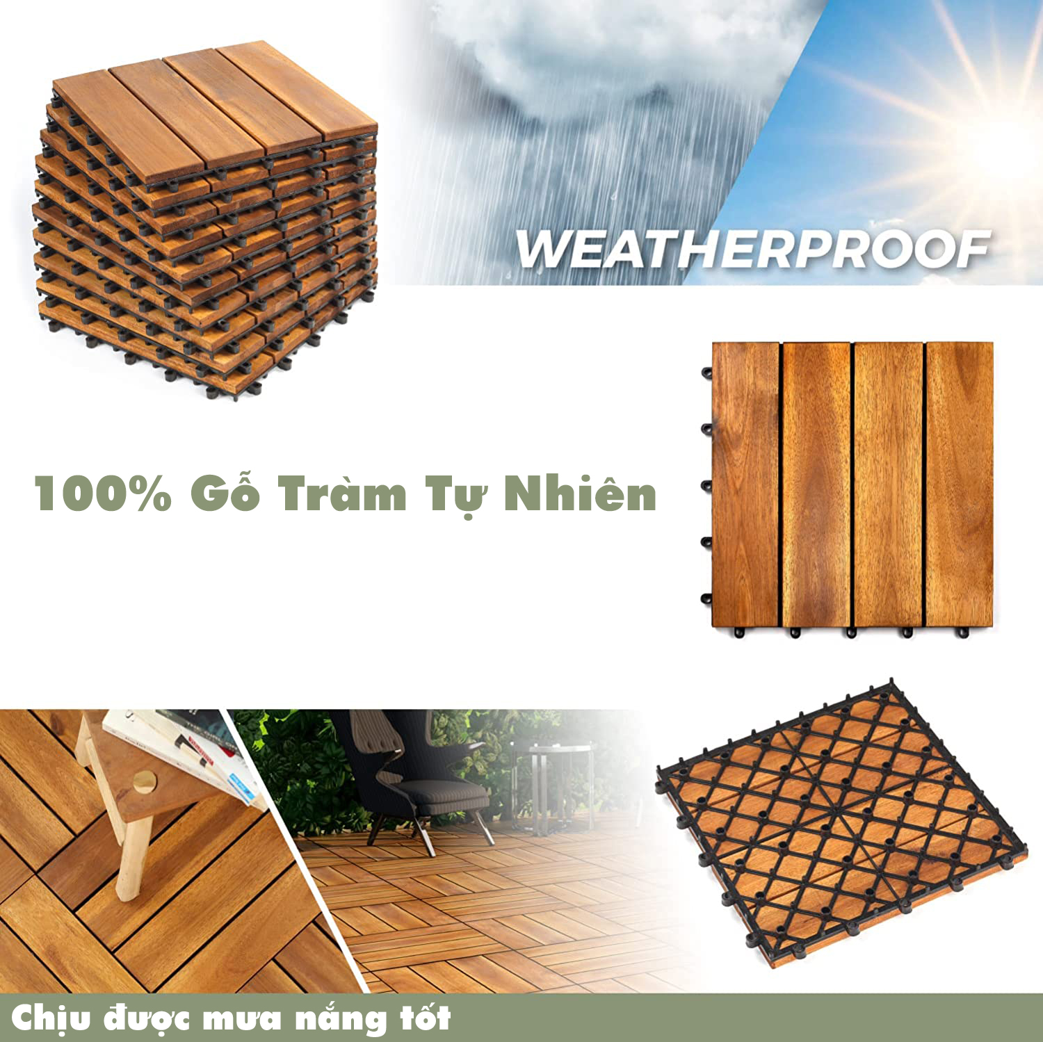 Vỉ Gỗ Lót Sàn Thương Hiệu ANKAN, Loại 4 Nan Lớn, Ván Sàn Gỗ Vỉ Nhựa Dùng Để Trang Trí Ban Công Ở Các Khu Chung Cư, Khu Nhà Ở Và Các Biệt Thự, Resort Cao Cấp, Siêu Bền, Hàng Xuất Khẩu Đi Mỹ