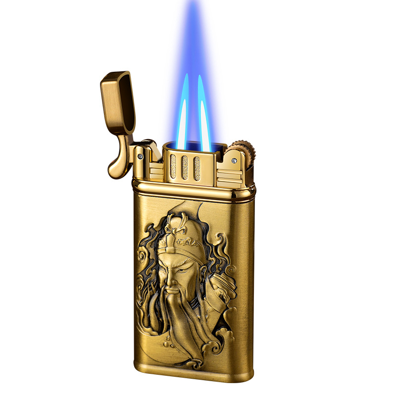 Bật lửa hột quẹt khè gas đá rảnh tay 2 tia hình quan công - xài gas