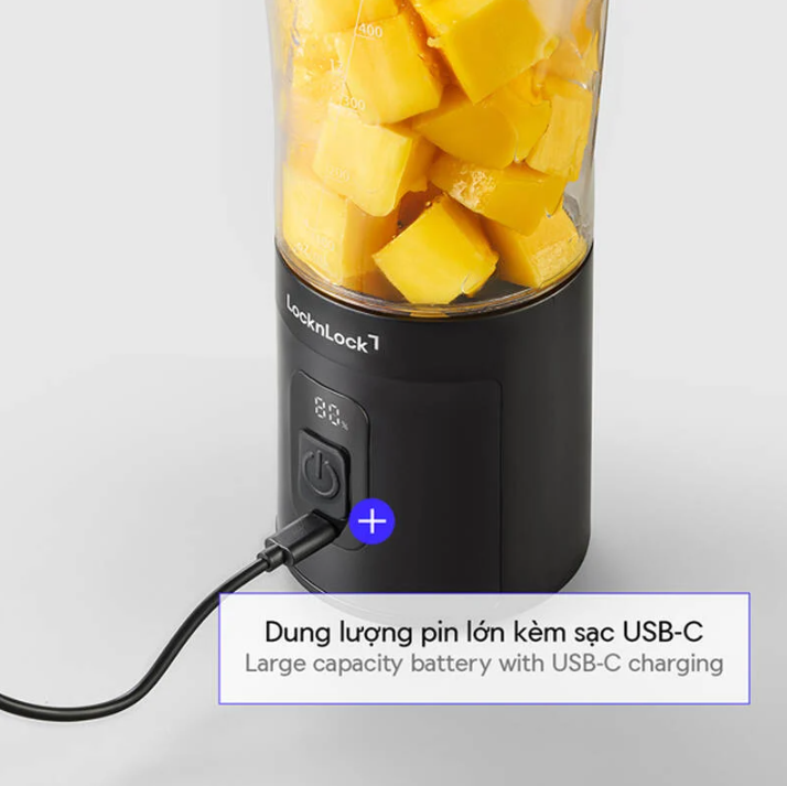 Máy xay sinh tố cầm tay LocknLock Powerful portable blender EJJ356BLK, dung tích 600ml - Màu đen - Hàng chính hãng