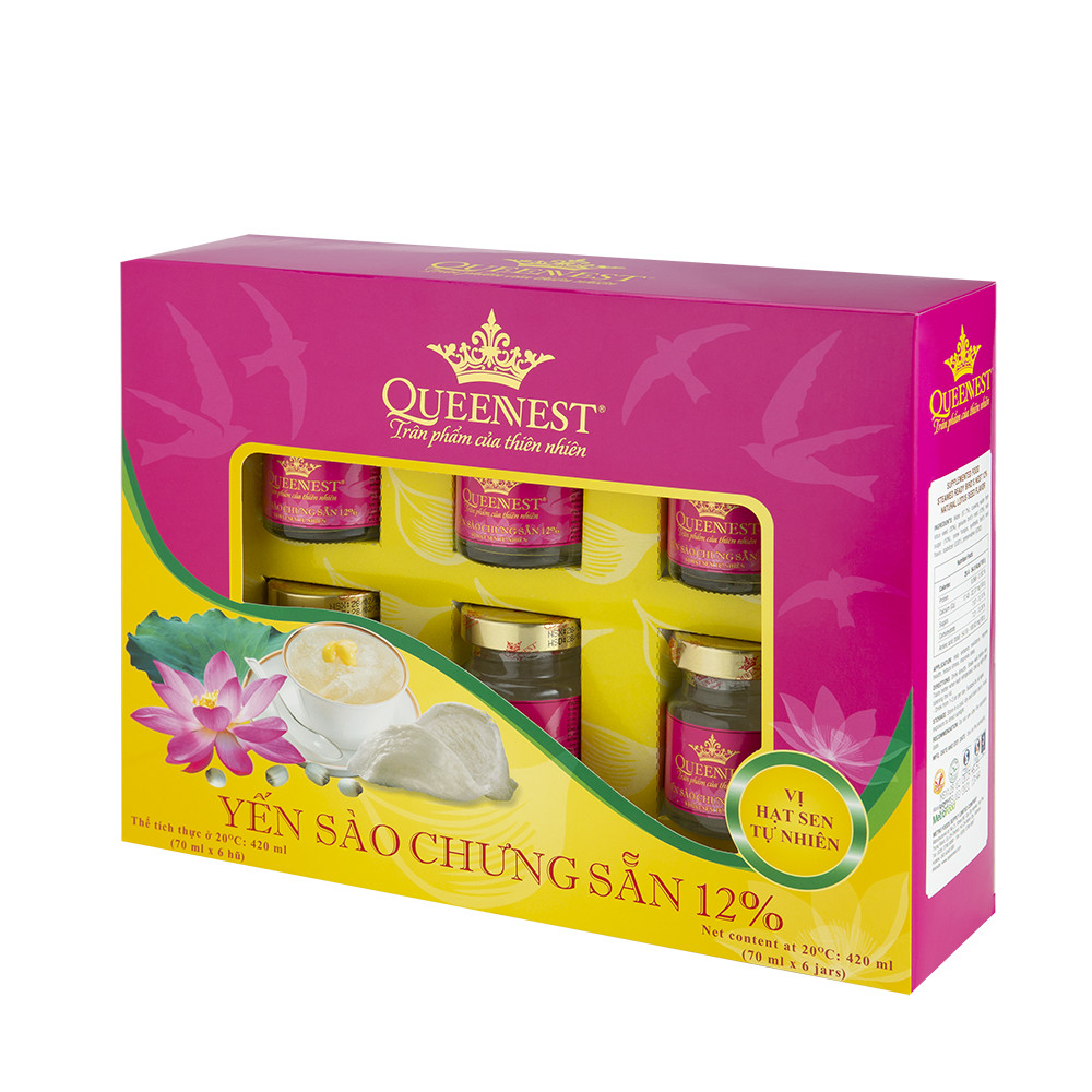 Yến sào chưng sẵn QUEENNEST 12% Hương Sen (Hộp 6 Hũ)