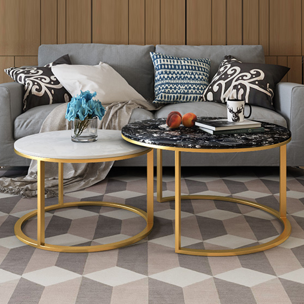 Bàn Sofa Đôi Mặt Đá Marble Trắng Đen - C2