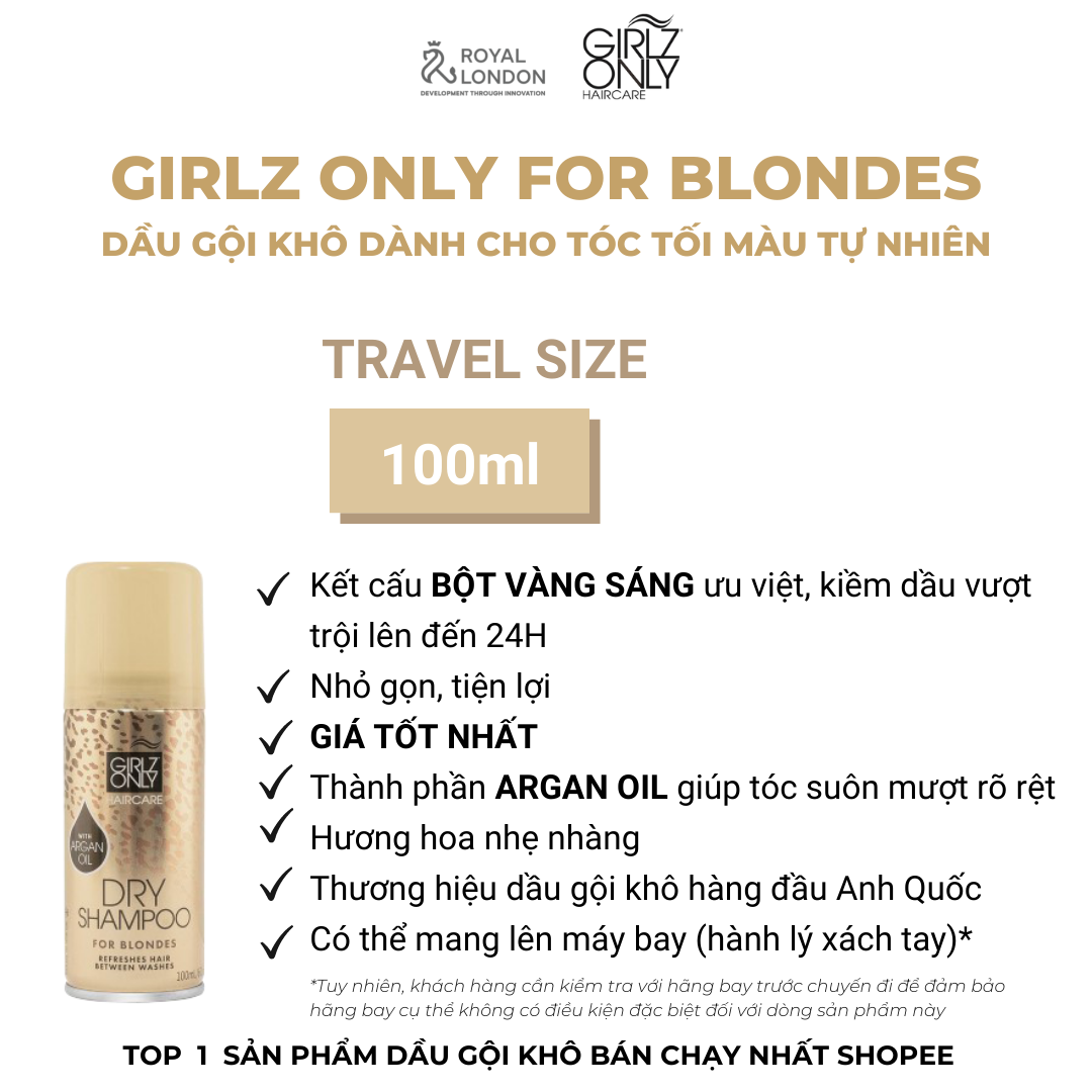 Dầu Gội Khô Girlz Only For Blondes Travelsize 100ml (Vàng mini)