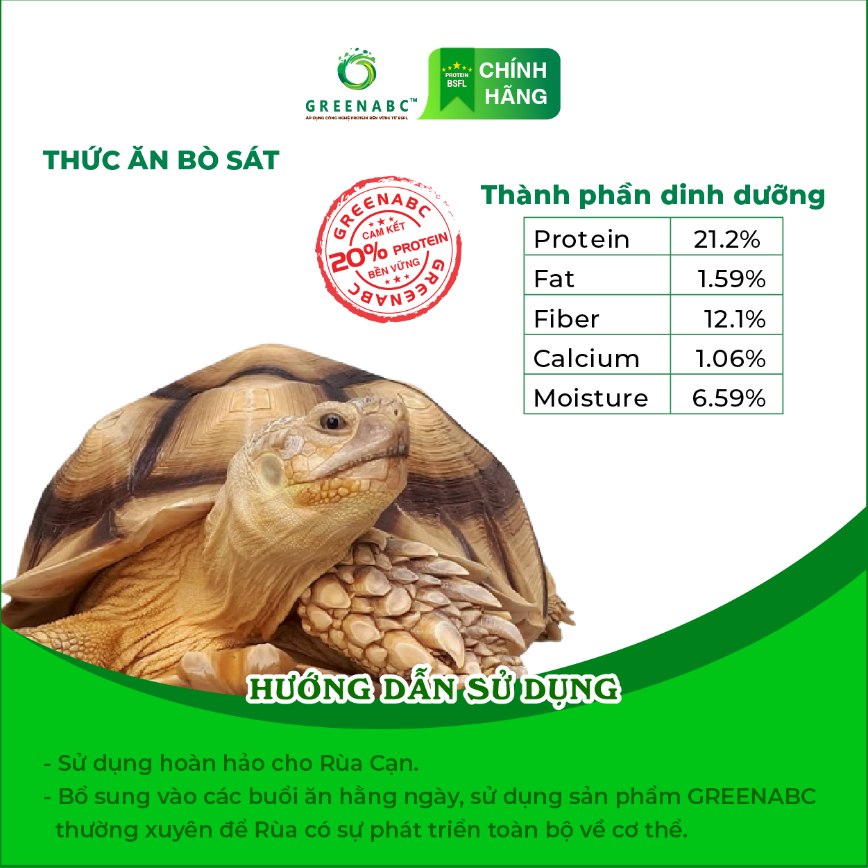 Thức ăn bò sát Rùa Cạn GREENABC - Tortoise – Sulcata – Sản phẩm từ thực vật cung cấp dưỡng chất đầy đủ , mai cứng, tăng đề kháng, hạn chế urat – Hộp 230g