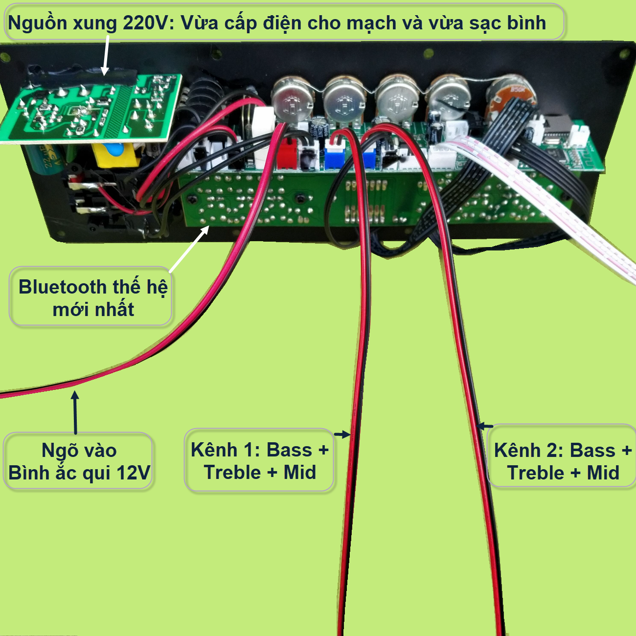 Mạch loa kéo 2 kênh riêng biệt 2 IC HY8110B 60W*2 có nguồn xung 220V – Bluetooth thế hệ mới