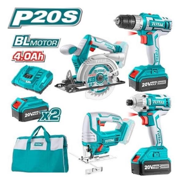 BỘ COMBO 4 MÁY GỒM CƯA ĐĨA TRÒN TSLI1401, CƯA LỌNG TJSLI8501, SIẾT VÍT TIRLI2002 VÀ KHOAN TDLI20024 DÙNG PIN 20V 45NM TOTAL TCKLI2010 - HÀNG CHÍNH HÃNG