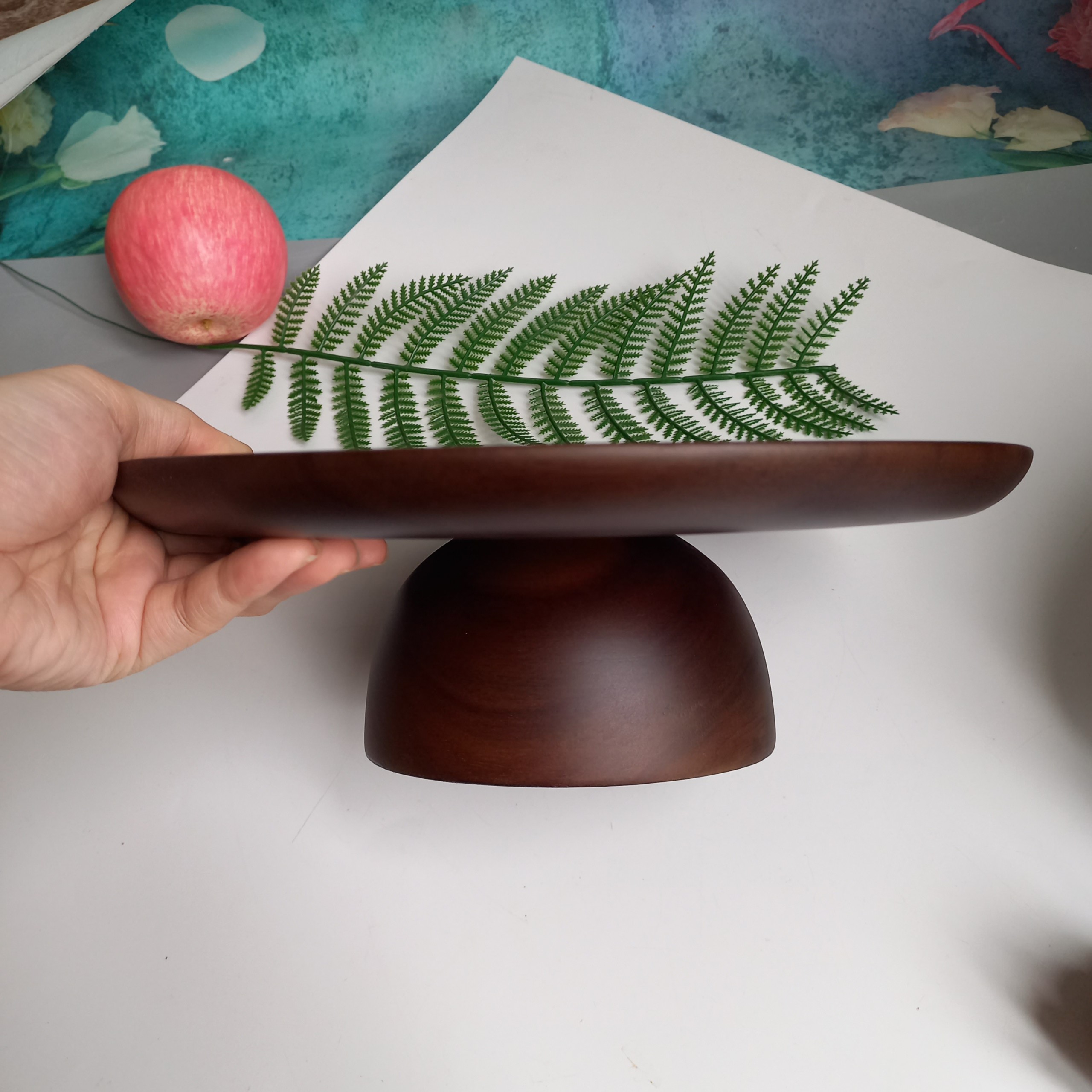 Đĩa Cao Gỗ Keo Màu Óc Chó Đựng Bánh Gato, Bánh Ngọt, Hoa Quả, Cake Stand, Mâm Bồng