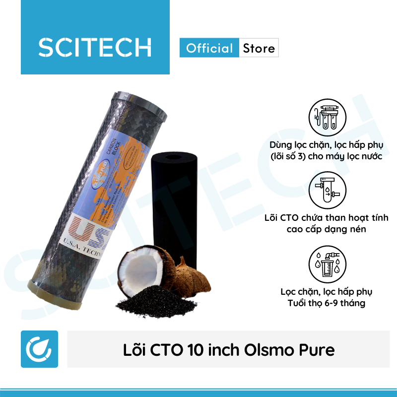 Bộ lõi lọc nước số 1,2,3 (PP-UDF-CTO) 10 inch Olsmo Pure by Scitech dùng trong máy lọc nước RO, bộ lọc thô - Hàng chính hãng