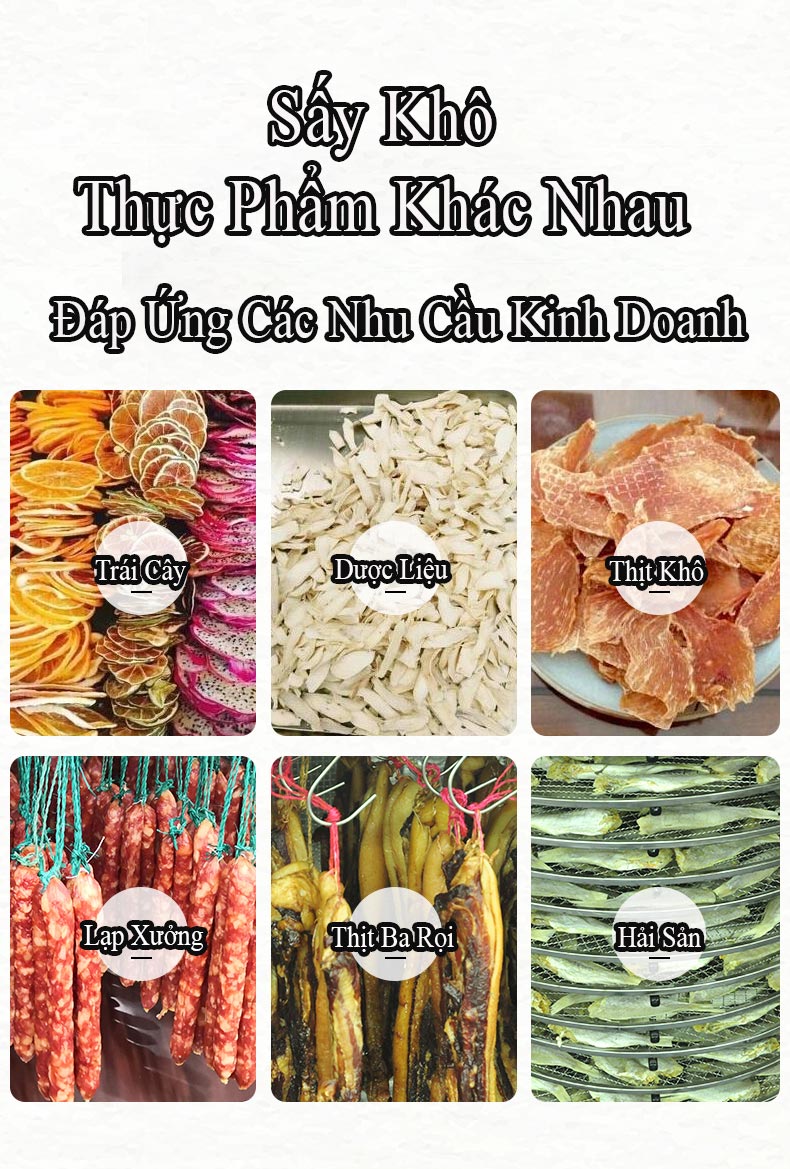 Máy Sấy Thực Phẩm Inox 16 Khay Tròn Xoay HTG Tự Động Đảo Sấy Công Suất Lớn, Hẹn Giờ Sấy Khô, Hàng Chính Hãng