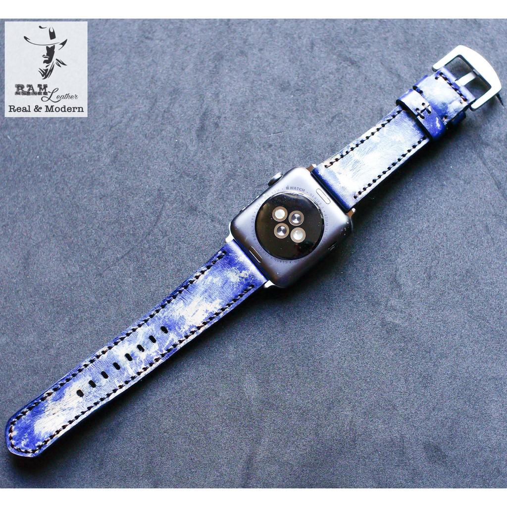 Dây đồng hồ RAM Leather da bò vegtan thảo mộc rằn ri xanh hải quân - tặng khóa chốt và cây thay dây