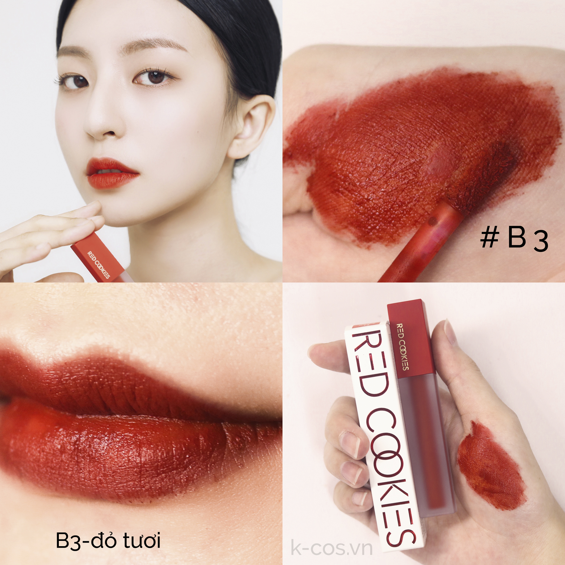 Son Lì Red Cookies Brownie Velcet Lip Hàn Quốc Màu B3 - Đỏ Tươi (4gr )