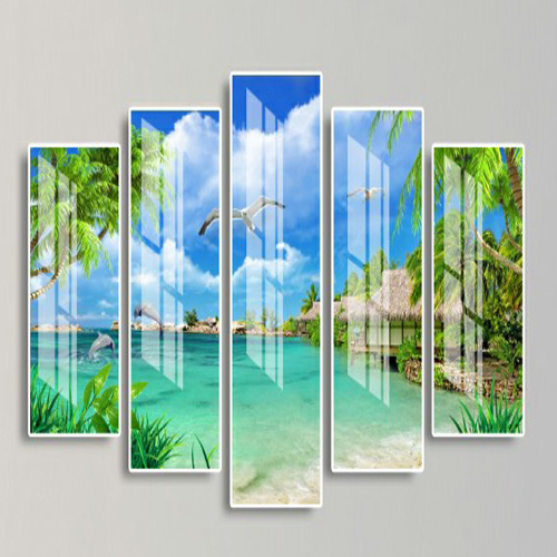 Bộ 5 - Tranh treo tường - Trang trí phòng khách/Phong cảnh biển 3D/Gỗ MDF Hàn Quốc/Chống ẩm mốc, mối mọt T3M-10143