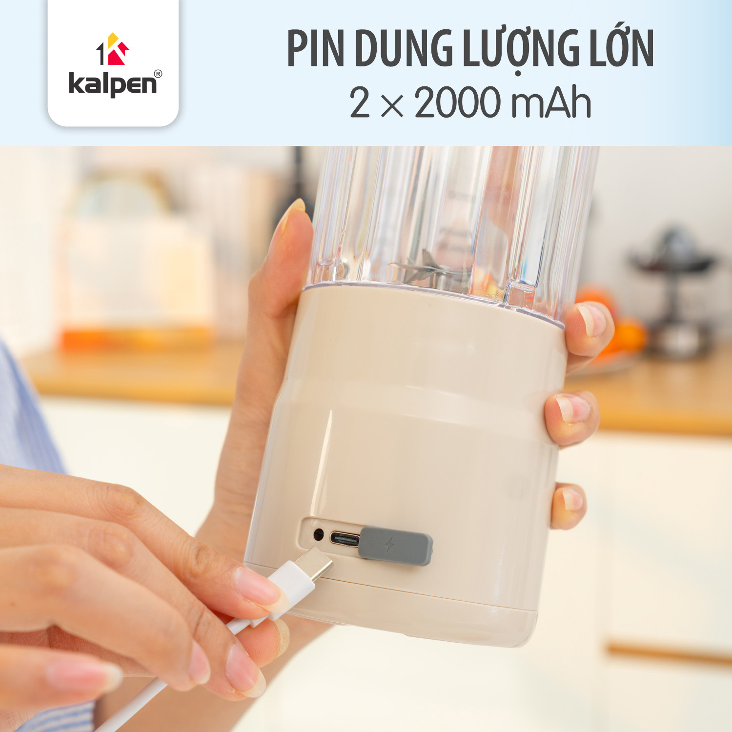 Máy xay sinh tố cầm tay không dây Kalpen B11 công suất 150W dung tích 500ml pin sạc lithium 4000mAh Hàng chính hãng