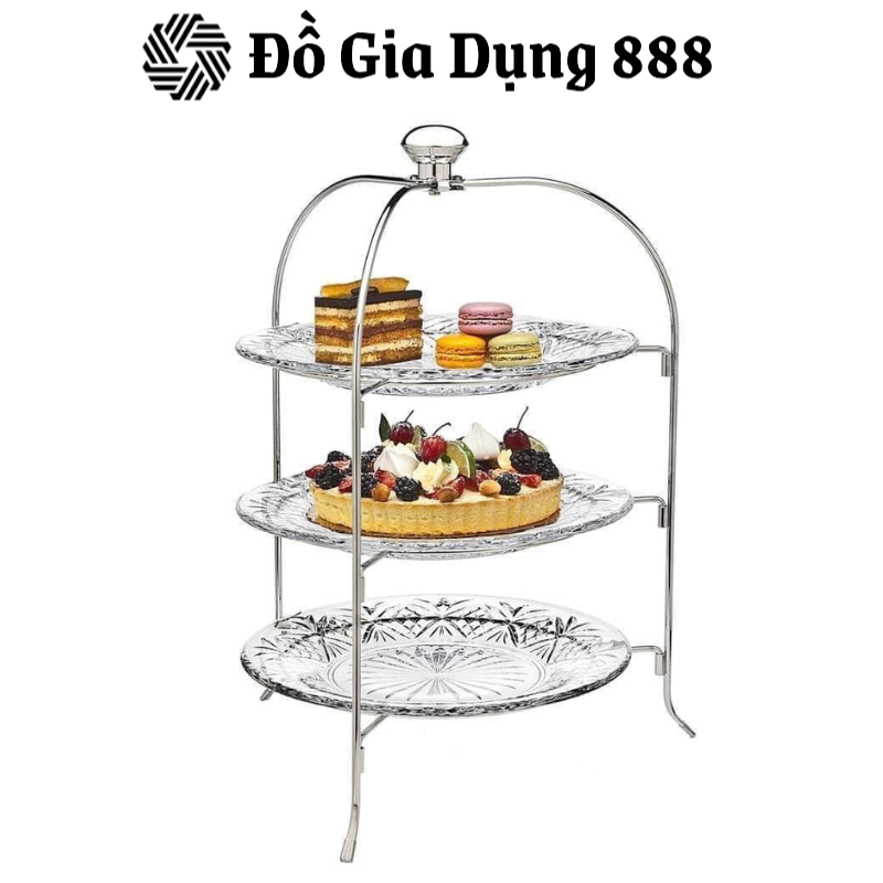 Bộ 3 Khay Pha Lê Tròn Kèm Giá Đỡ 3 Tầng GODINGER DUBLIN, Khay Trang Trí Bàn Tiệc Đẹp, Nhập Đức