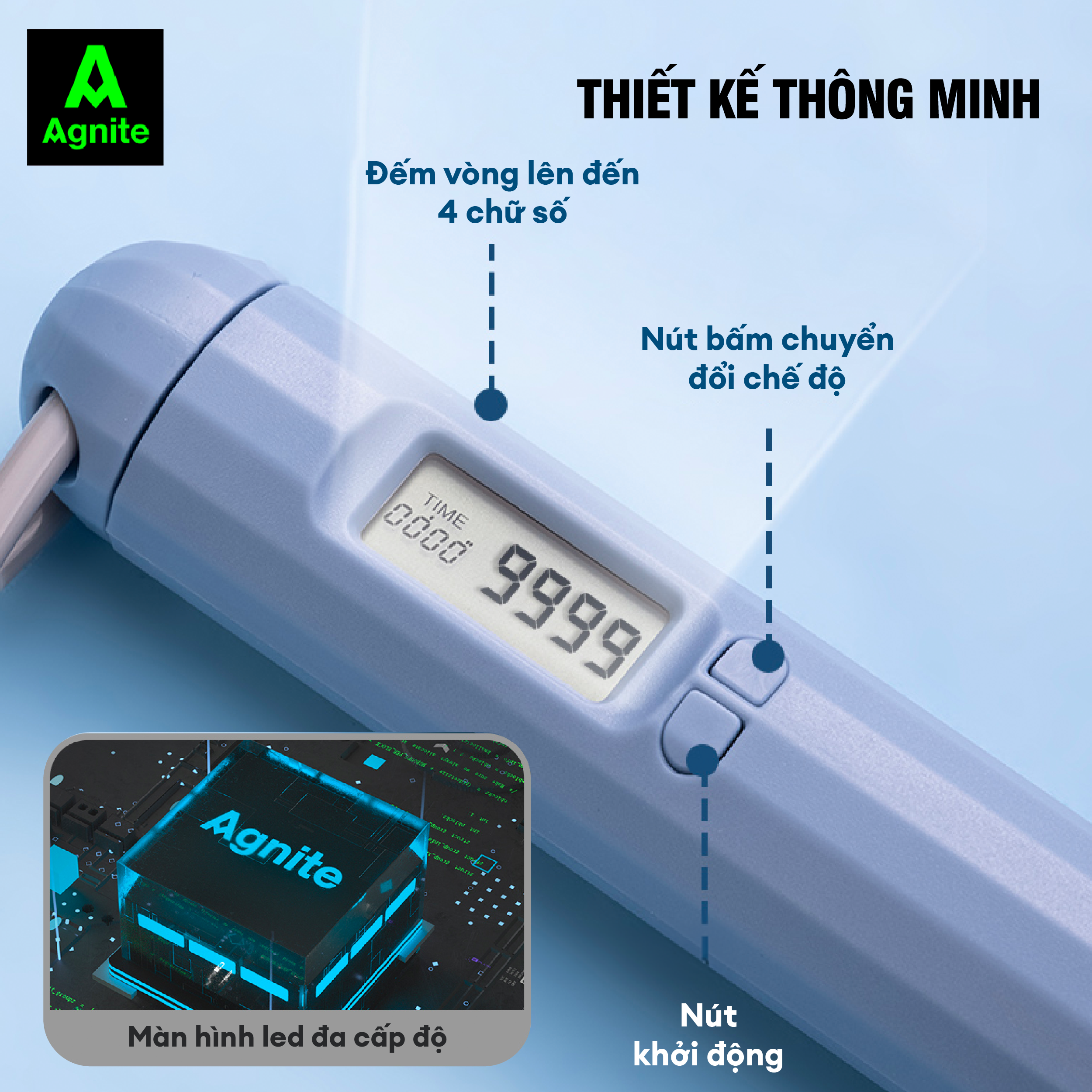 Dây nhảy đếm số điện tử Agnite tích hợp 3 chế độ - thiết kế thông minh nhỏ gọn - luyện tập thể thao tại nhà