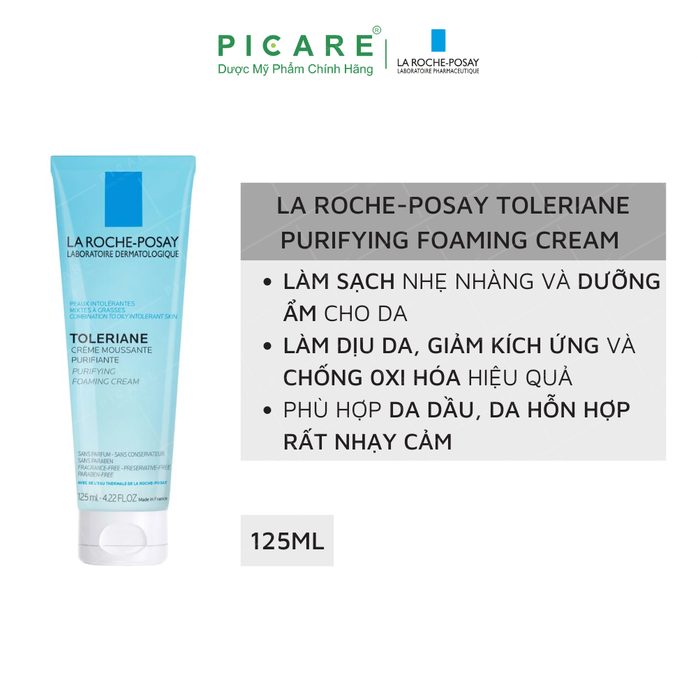 Sữa rửa mặt tạo bọt dành cho da hỗn hợp và da dầu quá nhạy cảm La Roche-Posay Toleriane Foaming Cream 125ml