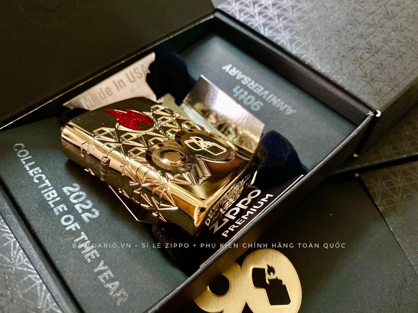 Bật Lửa Zippo 49866 – Zippo 90th Anniversary Limited Edition – Zippo 2022 Collectible Of The Year Asia – Gold Plated – Zippo Coty 2022 Asia