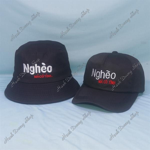 Set Nón Cặp Bucket &amp; Cap Nghèo Mà Có Tình (NGH01); (KMC01) - Đen
