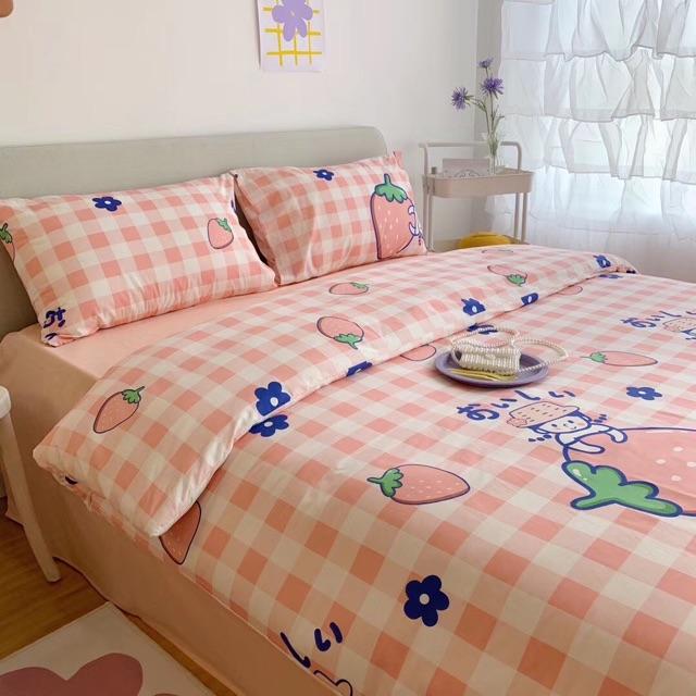 Set Cotton Living Hàng Nhập Khẩu Cao Cấp 4 Món Cô Bé Dâu