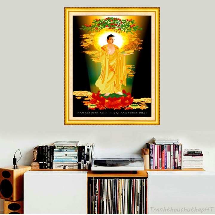 Tranh thêu chữ thập 3D Dược Sư Lưu Ly Quang Dương Phật chưa thêu