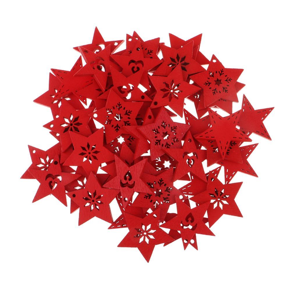 50 Pack Wood Cutouts Star Shapes Wood Snowflake Wooden Decorations Embellishment for DIY Craft Scrapbooking Card Making Wedding Christmas Decoration