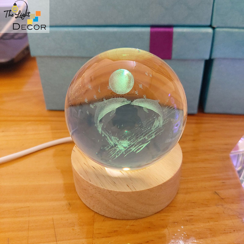Bộ Quà Tặng Quả Cầu Pha Lê 3D larser LED cá heo CH03 6cm